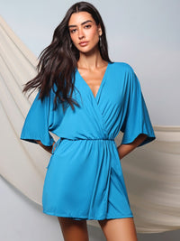 vestido manga curta azul turquesa 1117S karla vivian