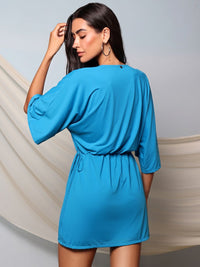 vestido manga curta azul turquesa 1117S karla vivian